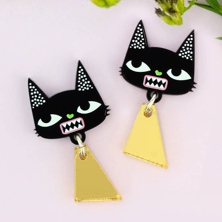 Idol Eyes' Black Cat Stud Earrings for wholesale on Faire