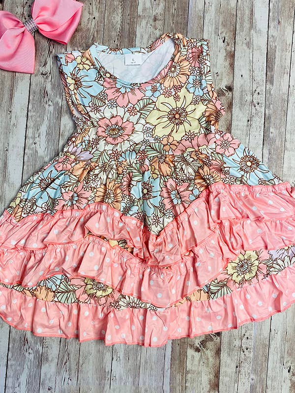 12413MZ Pastel multicolor floral ruffle girls dress for wholesale by luluclothes