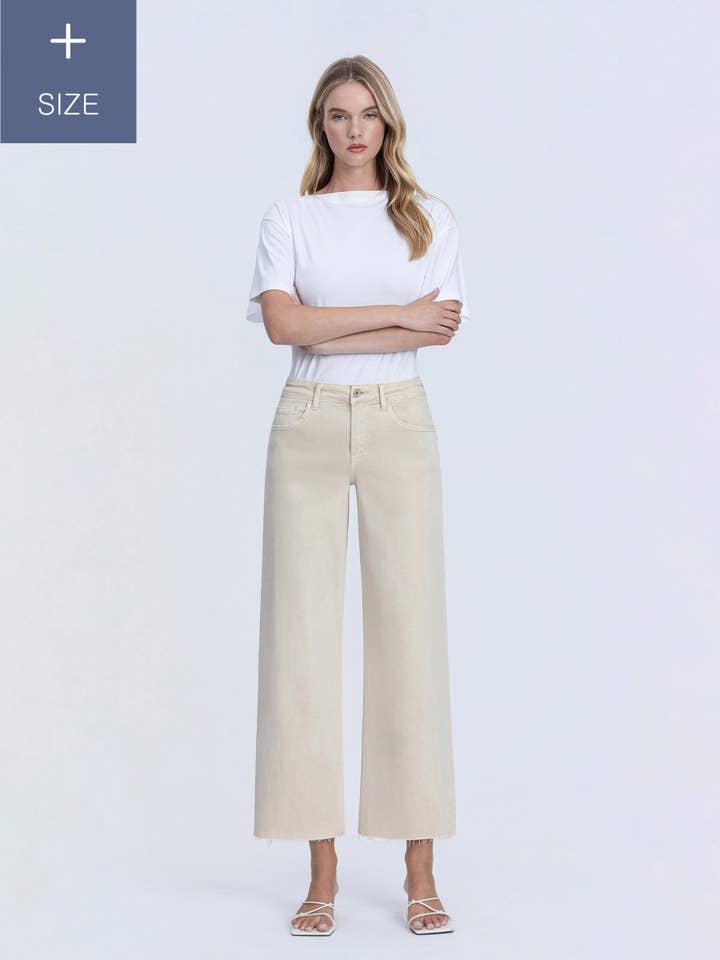 PLUS SIZE HIGH RISE CROP WIDE LEG JEANS T5894WSW-P for wholesale by VERVET by FLYING MONKEY