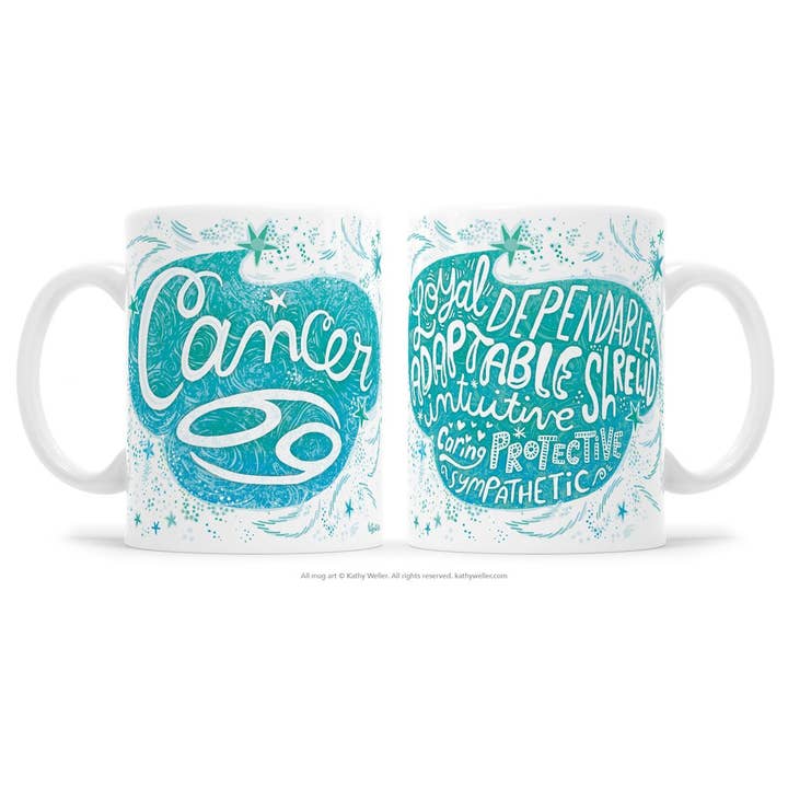 Cancer Zodiac Astrology Mug for wholesale by Kathy Weller Art+Ideas