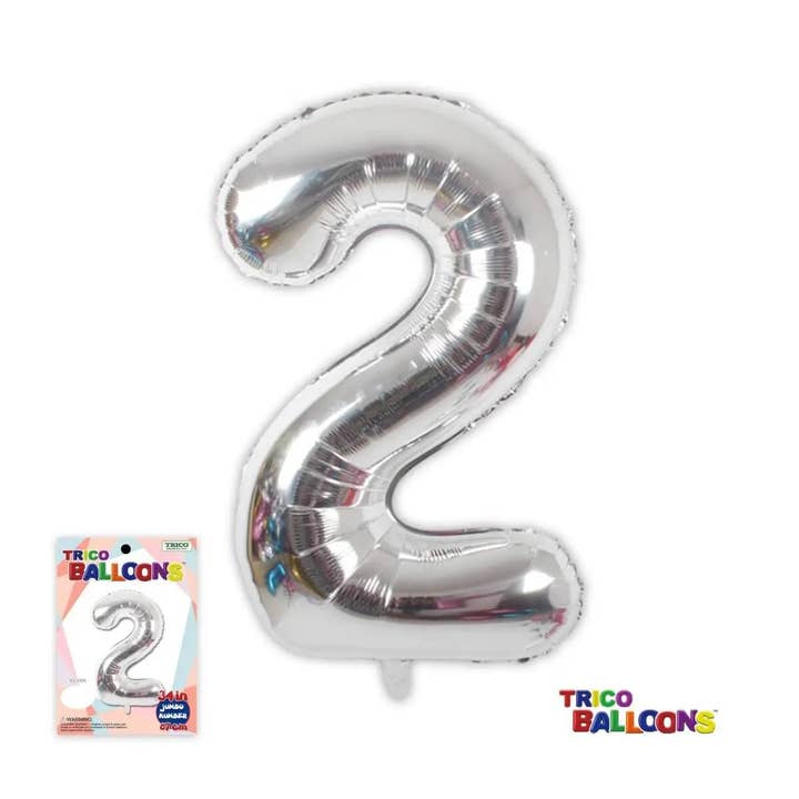 Trico - 34" Number '2' Mylar Balloon - Silver for wholesale by Party Expo, LLC