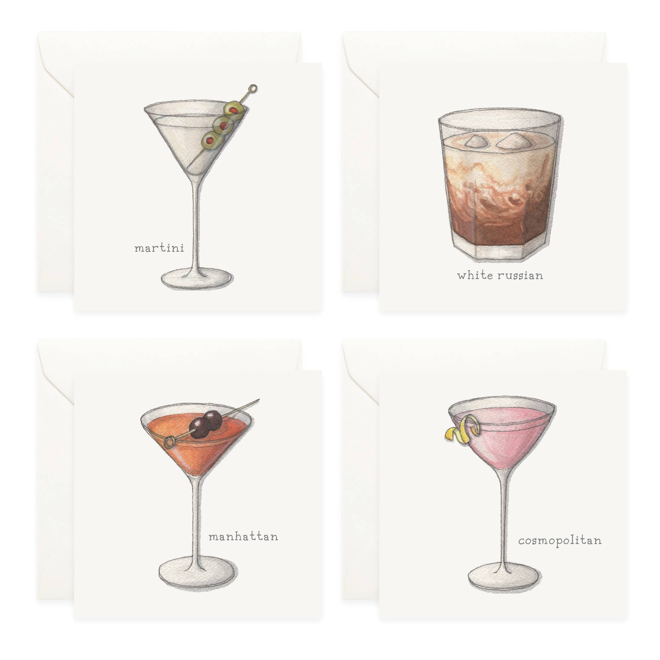 Yeesan Loh - Wholesale Stationery/Notecard Set - Mini Cards Set / Cocktails . 02 Gin & Vodka2