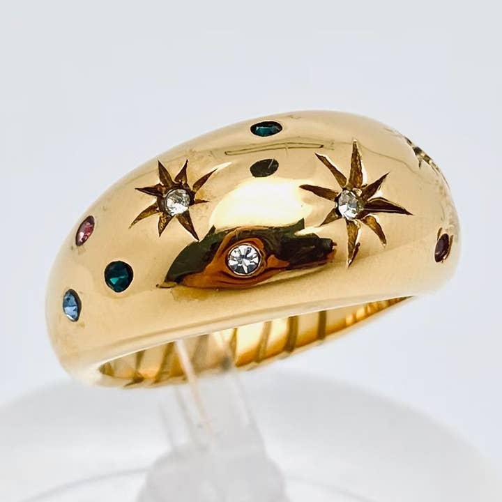 Hexagram Zircon 18K Gold Plated Stainless Steel Ring - FGS for wholesale by Mio Queena