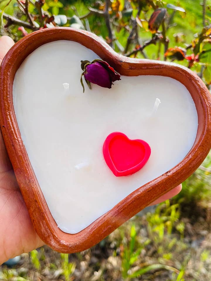 Red Roses Heart Candle | Authentic Heart Shape Mexican Tray | Scented Candle | Soy Wax for wholesale by AZUCENA