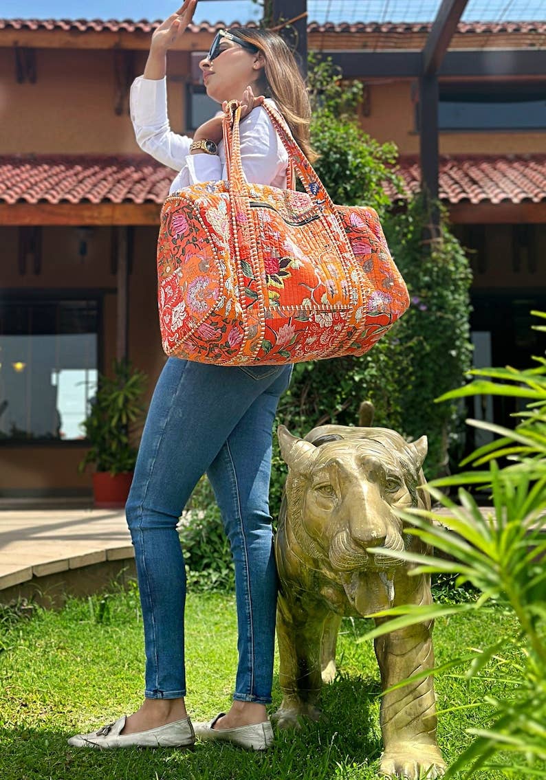 GYPSY STUDIO - Wholesale Tote Bag - Women's - Quilted Patchwork Duffle Tote Shoulder Orange Bag Cotton Eco0