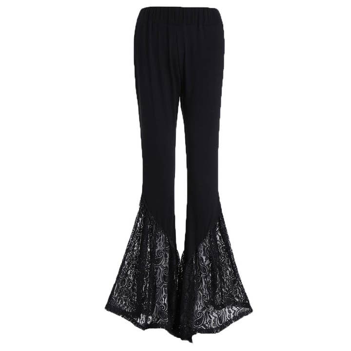Black Casual Lace Stitching Bell-Bottom Pants Trousers for wholesale on Faire2