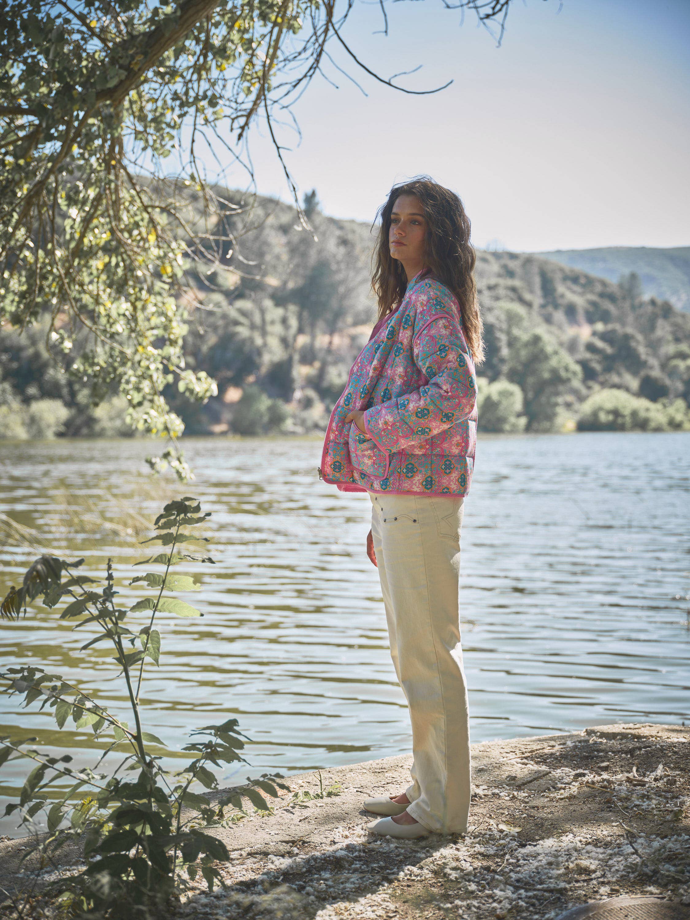 PINK BLUE 35044J - Rayon Challis Floral Reversible Quilted Jacket for wholesale on Faire1