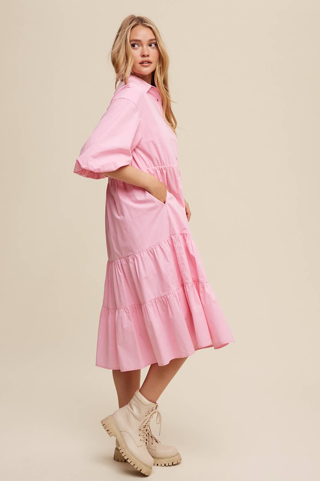 Listicle - Wholesale Dress - Women's - Tiered Poplin Shirt Dress47