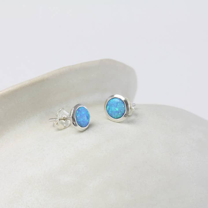 Banyan Jewellery - Wholesale Stud/Post Earrings - Handmade Sterling Silver Blue Opalite Stud Earrings2