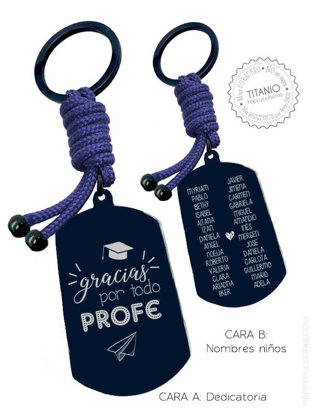 Porta-chaves em aço BLACK com cordão retangular com dedicação. por atacado de Happypulseras