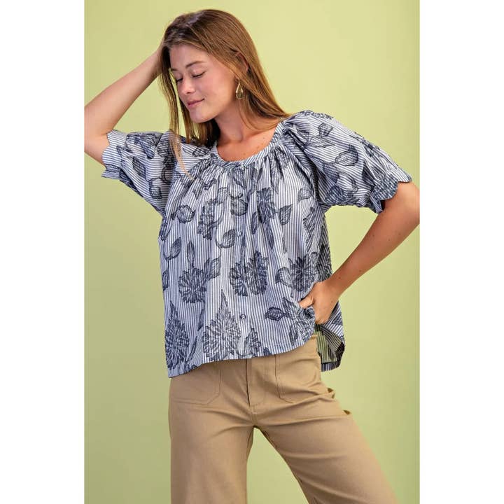 Striped Floral Blouse for wholesale by STYLE USA