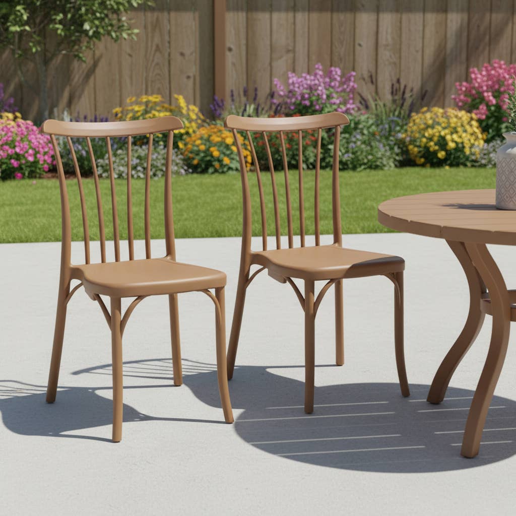 HomeRoots - Wholesale Chair - Set of Two Tan and Natural Heavy Duty Plastic Slat Back Dining Side Chairs1