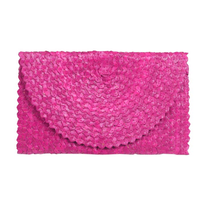 Straw Clutch Purse (Electric Pink) Summer Beach Handbag for wholesale by Bali Harvest