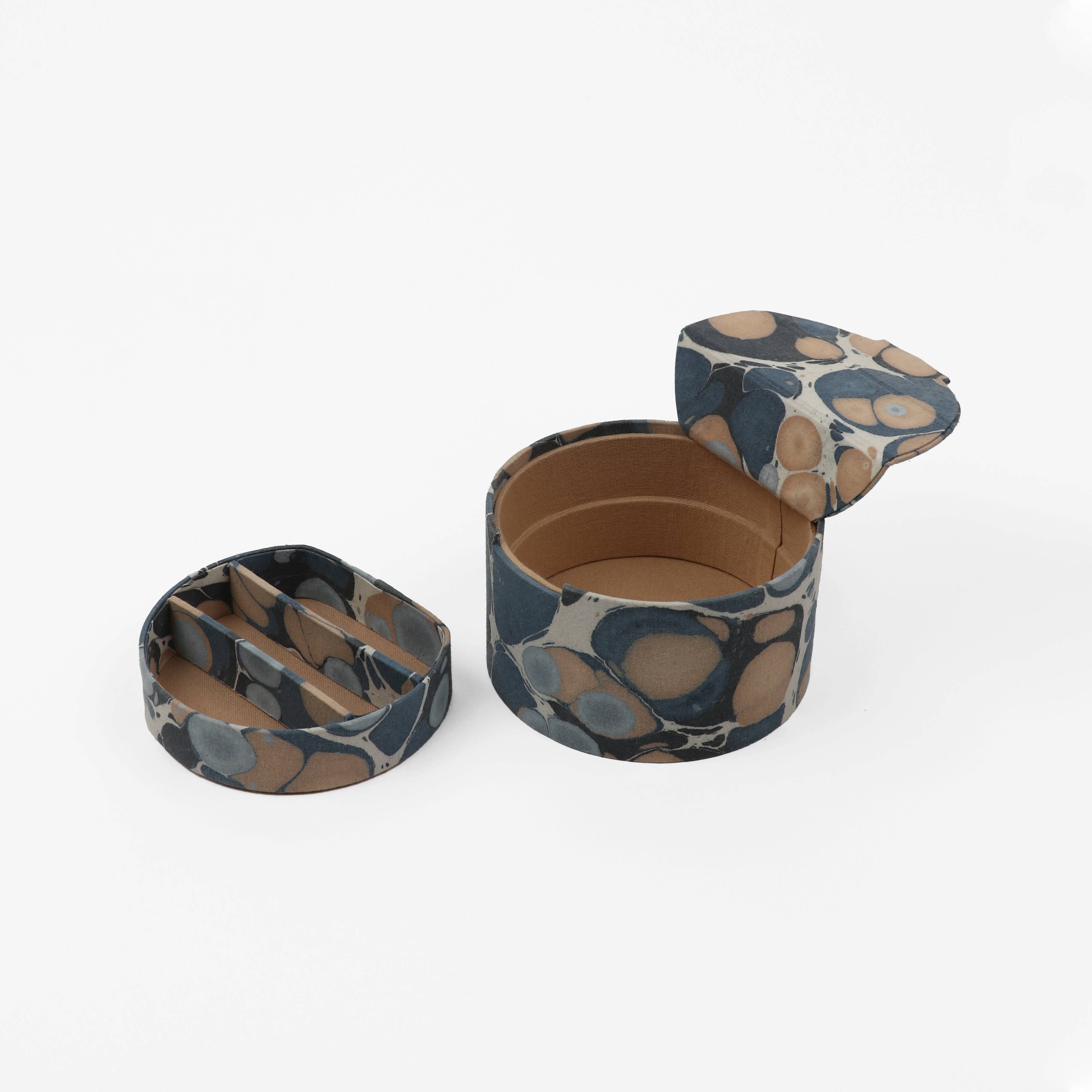 Craft Boat - Wholesale Desk Organizer - ROUND KEEPSAKE HAND MARBLED JEWELLRY BOX PEBBLE BLUE2