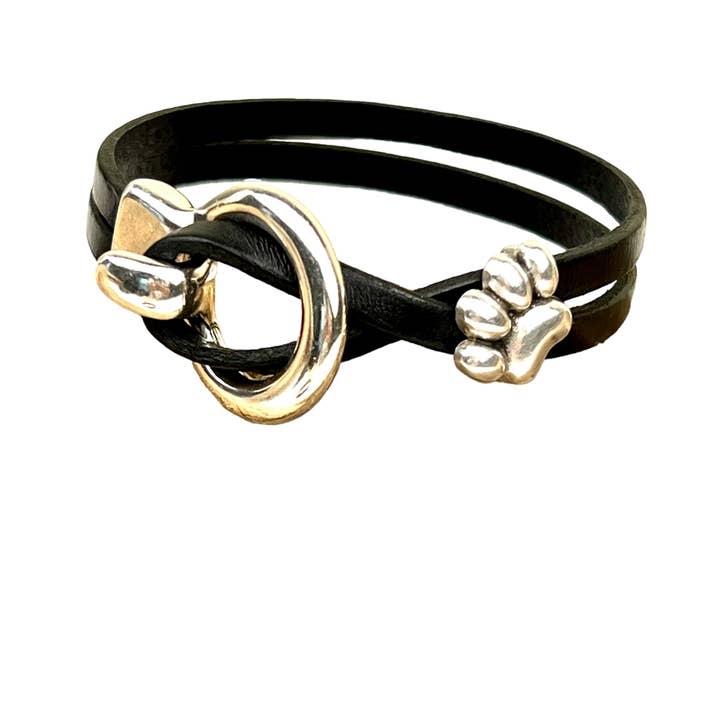 Jackie Gallagher Designs - Handmade Coastal Jewelry - Wholesale Bangle Bracelet - Paw Circle Clasp Leather Bracelet