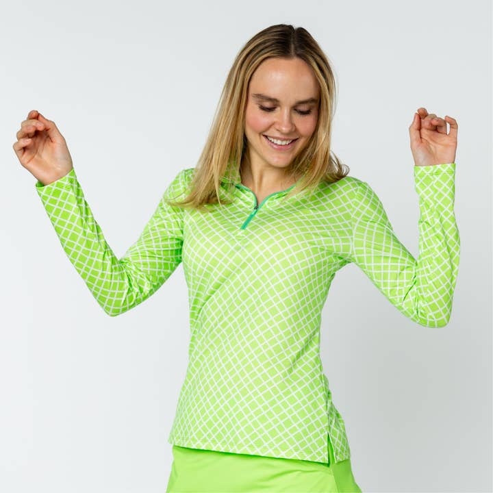 Green Grid Shirt for Pickleball Tennis Golf w/SunProtection for wholesale by Ameliora Athletic