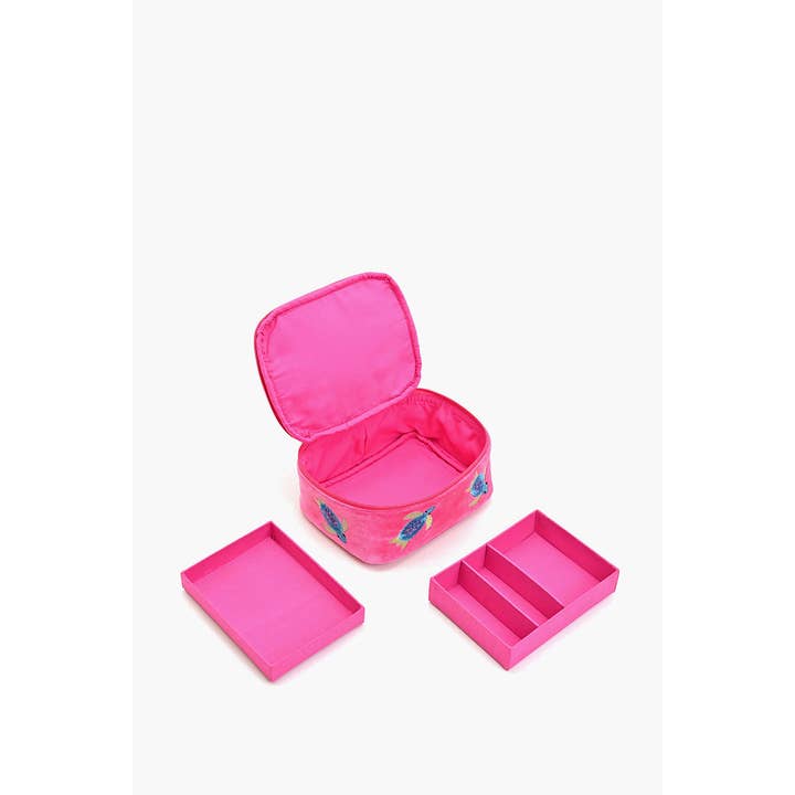 America & Beyond - Vente Boîte/rangement à bijoux - Boîte à bijoux brodée en velours, tortue rose