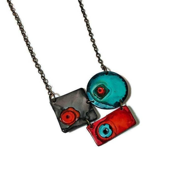 Modern Sculptural Necklace Handmade from Clay & Painted for wholesale by Sassy Sacha Jewelry