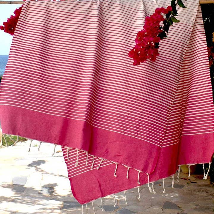 Fouta Tunisia - Wholesale Badhanddoek - Fouta Portofino fuchsia roze met strepen1