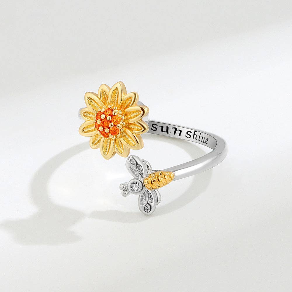 Revelari - Wholesale Multi-Stone Ring - Sunflower Bee Adjustable Open Ring0