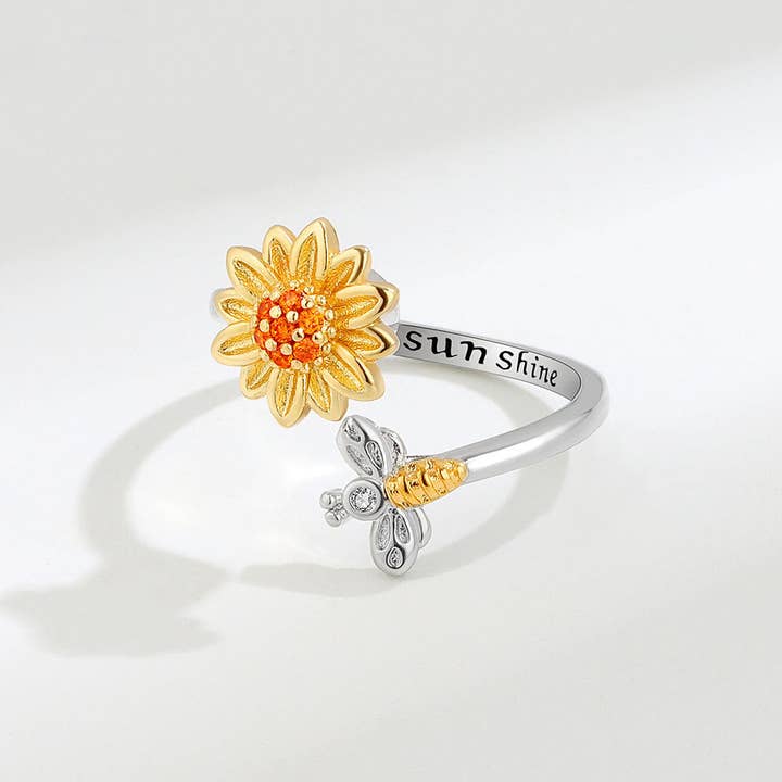 Revelari - Wholesale Multi-Stone Ring - Sunflower Bee Adjustable Open Ring