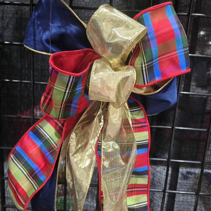 Marineblå, ternet og gylden sløjfe for engroshandel hos An Array of Wreaths, LLC