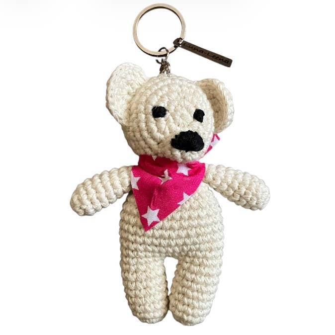 Taschenanhänger Bär Off-White - Bio-Baumwolle - handgehäkelt für den Großhandel von Luna-Leena - handmade in Nepal