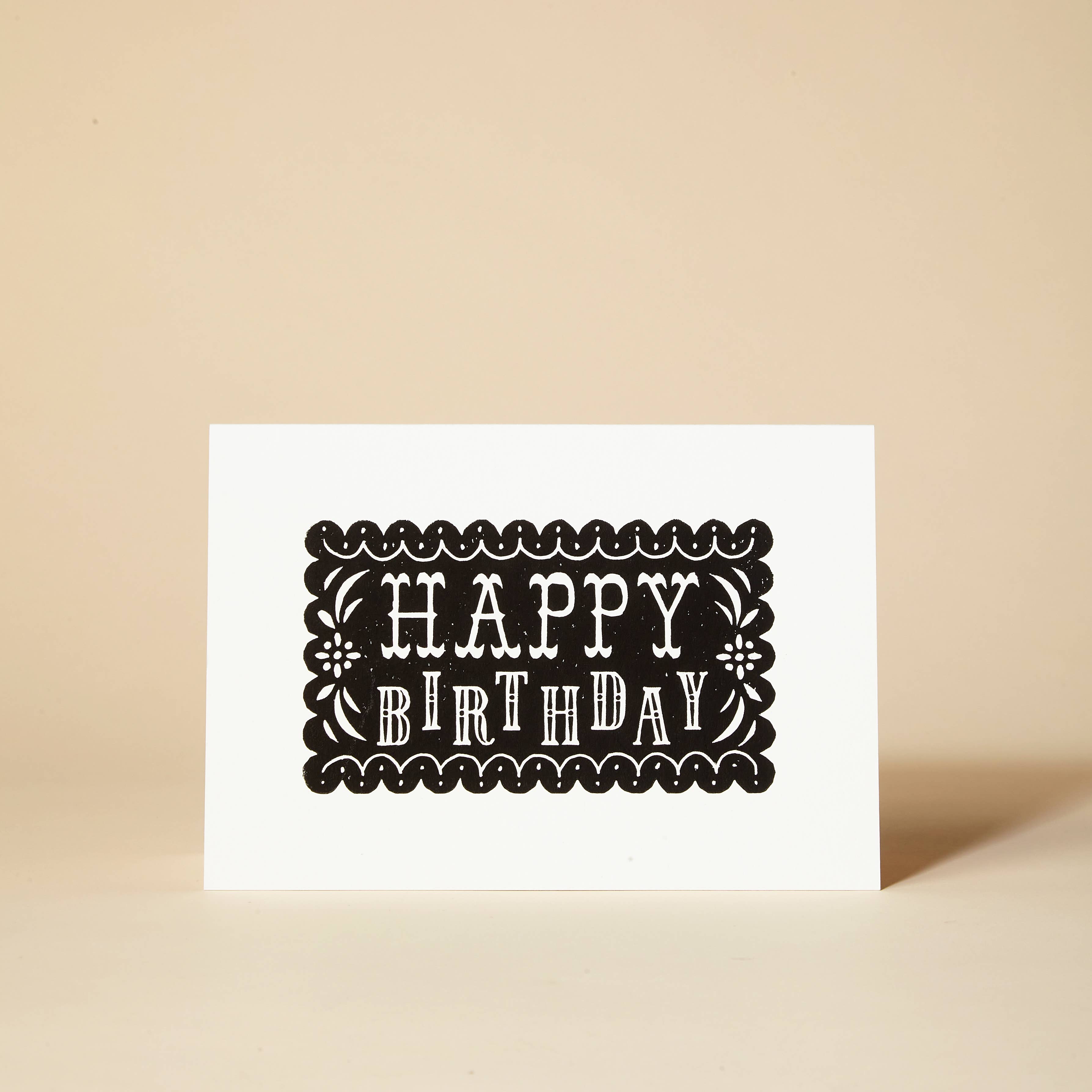 Pressed and Folded – wholesale Birthday card – HAPPY BIRTHDAY Linocut Greeting Card