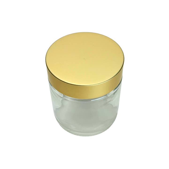 The Bottle Shoppe - Wholesale Jar - 4oz Clear Glass Jar Straight Sided with Brushed Gold Lid2