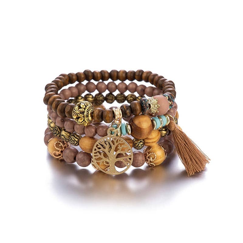 Sheer Trend – Großhandel Perlenarmband – Boho-Armband mit mehrlagigen Holzperlen und handgemachten Quasten5