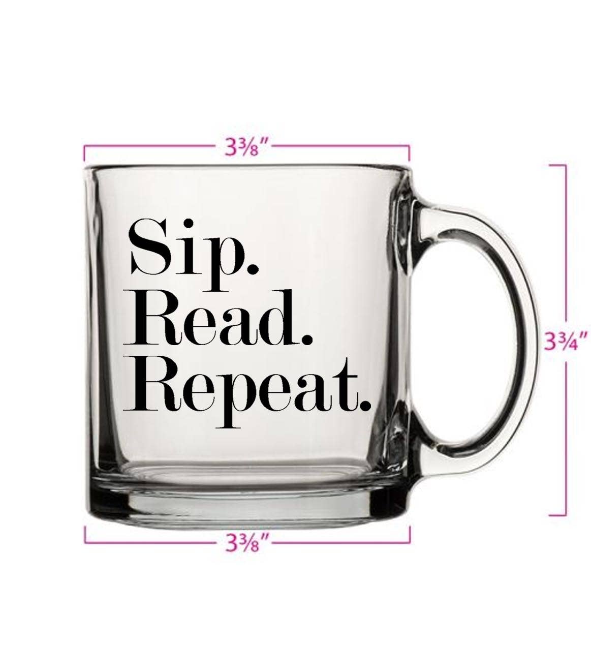 Fly Paper Products – Caneca por atacado – Caneca de vidro Fly Paper Products de 385 ml para chá ou café com design 'Sip Read Repeat'3