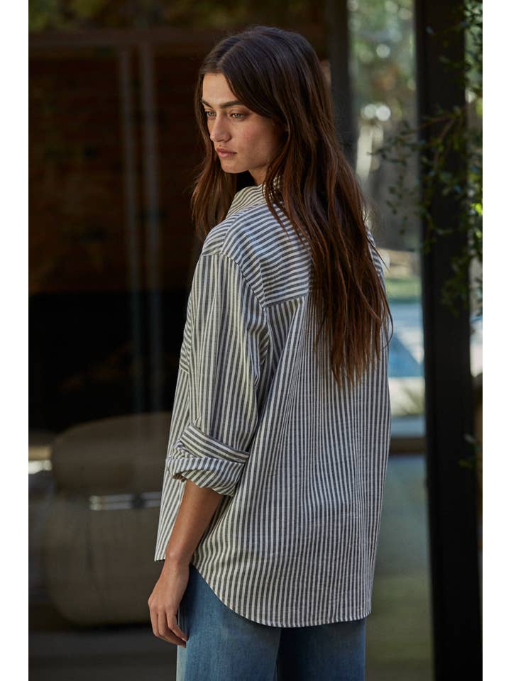 By Together - Wholesale Button Down Shirt - Women's - L5611 | Woven Cotton Collar Neck Button Front Long Sleeve
