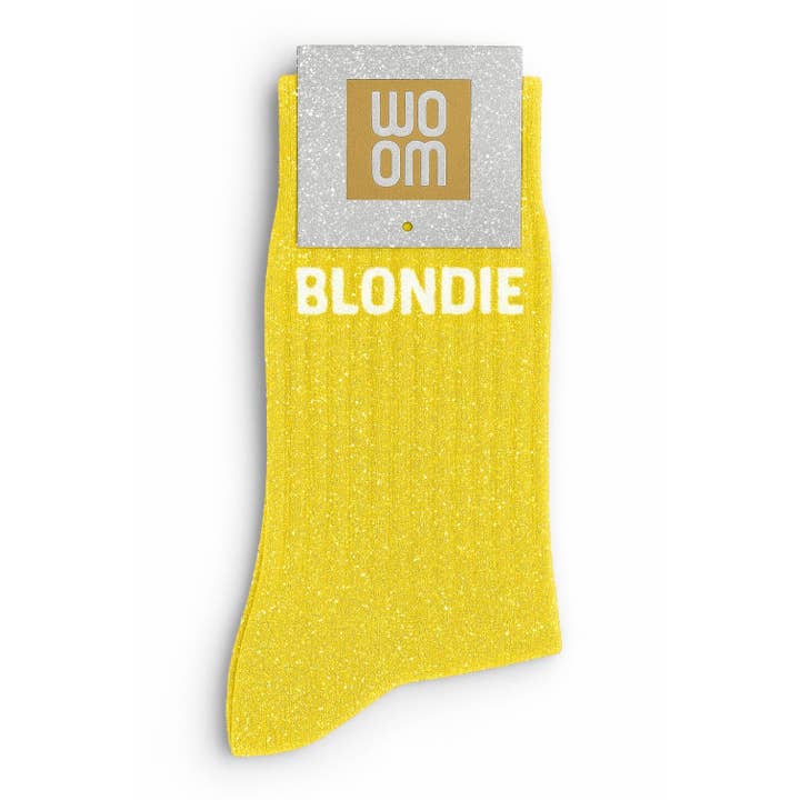 Glitter Sokken met de Tekst "Blondie" - Geel voor wholesale door ChoO