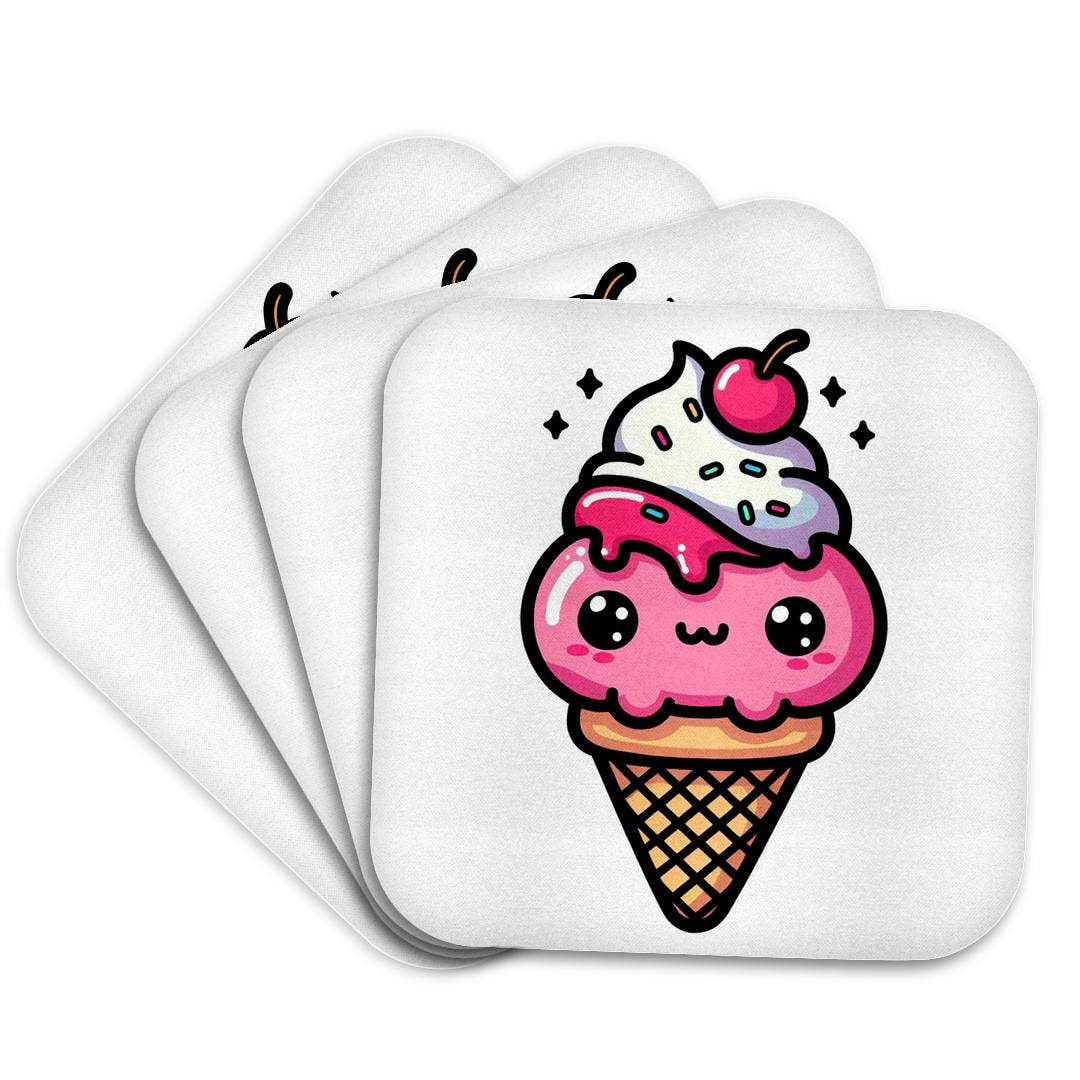3dRose – wholesale Coasters – 3dRose, Cute Kawaii Illustration Of A Strawberry Waffle Cone Ice Cream, Coaster7