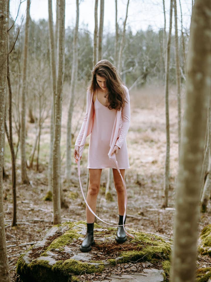 Top avvolgente a maniche lunghe in cotone biologico - blu scuro per la vendita all'ingrosso da parte di Pashi