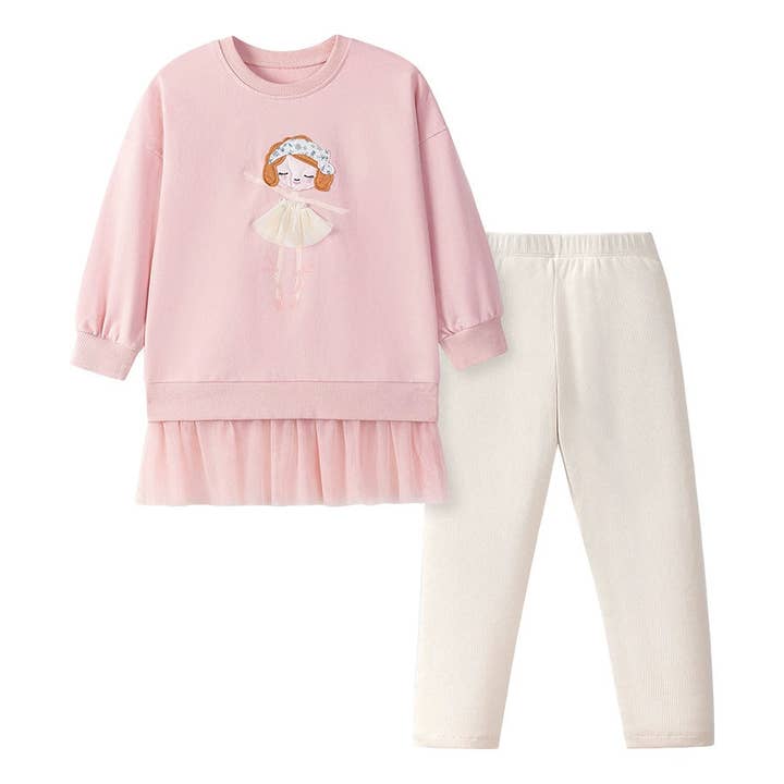 Ensemble de vêtements pour filles printemps et automne avec motif de princesse dessin animé, sweat à manches longues et pantalon uni pour la vente par MyKids-USA®