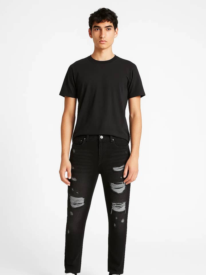 Jean décontracté pour homme noir charbon délavé ZMBD08 pour la vente par Zovater Incorporation