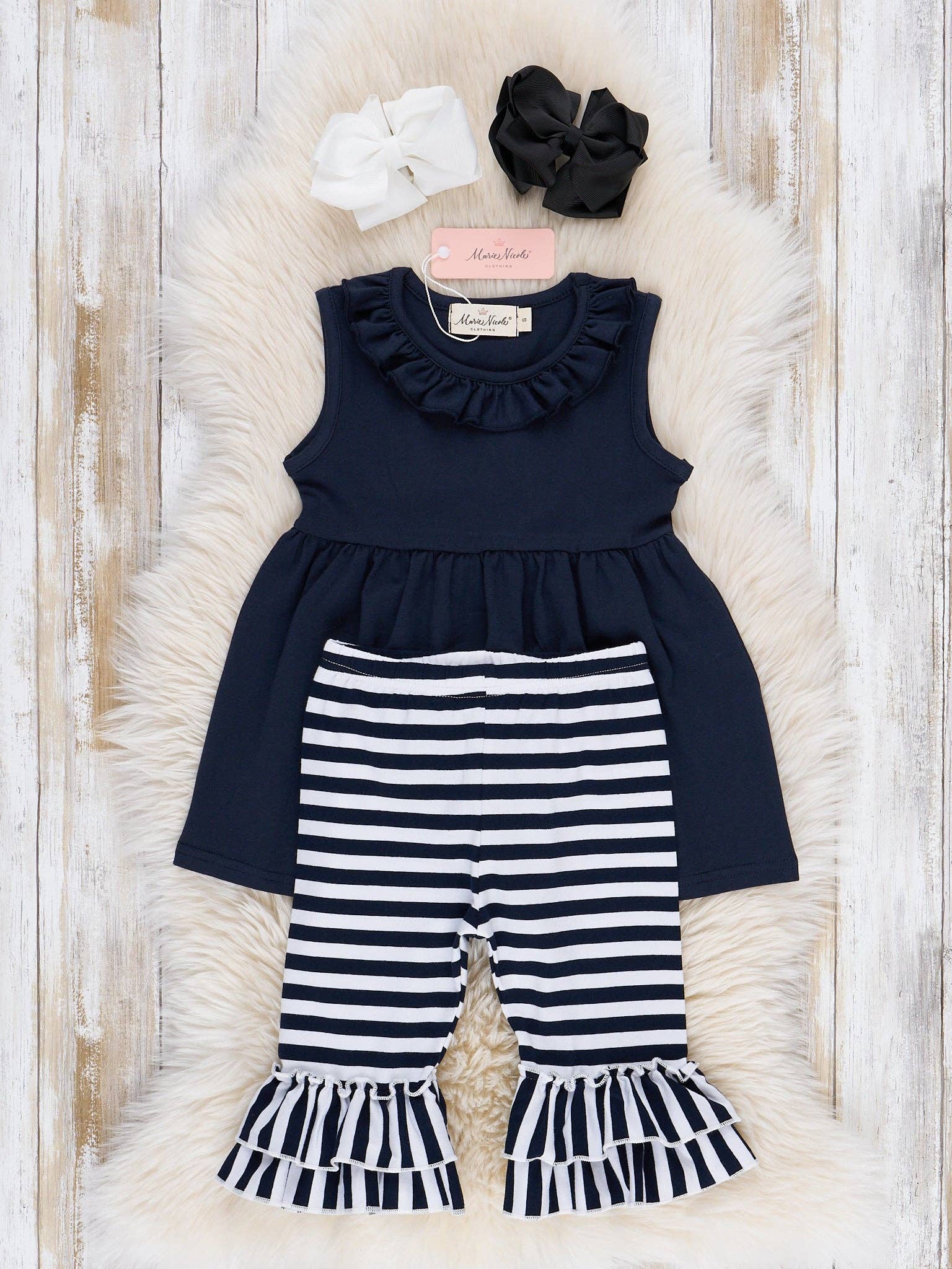 Marie Nicole Clothing - Wholesale Top & Pant Set - Kids - Crayons & Stripes Ruffle Outfit1