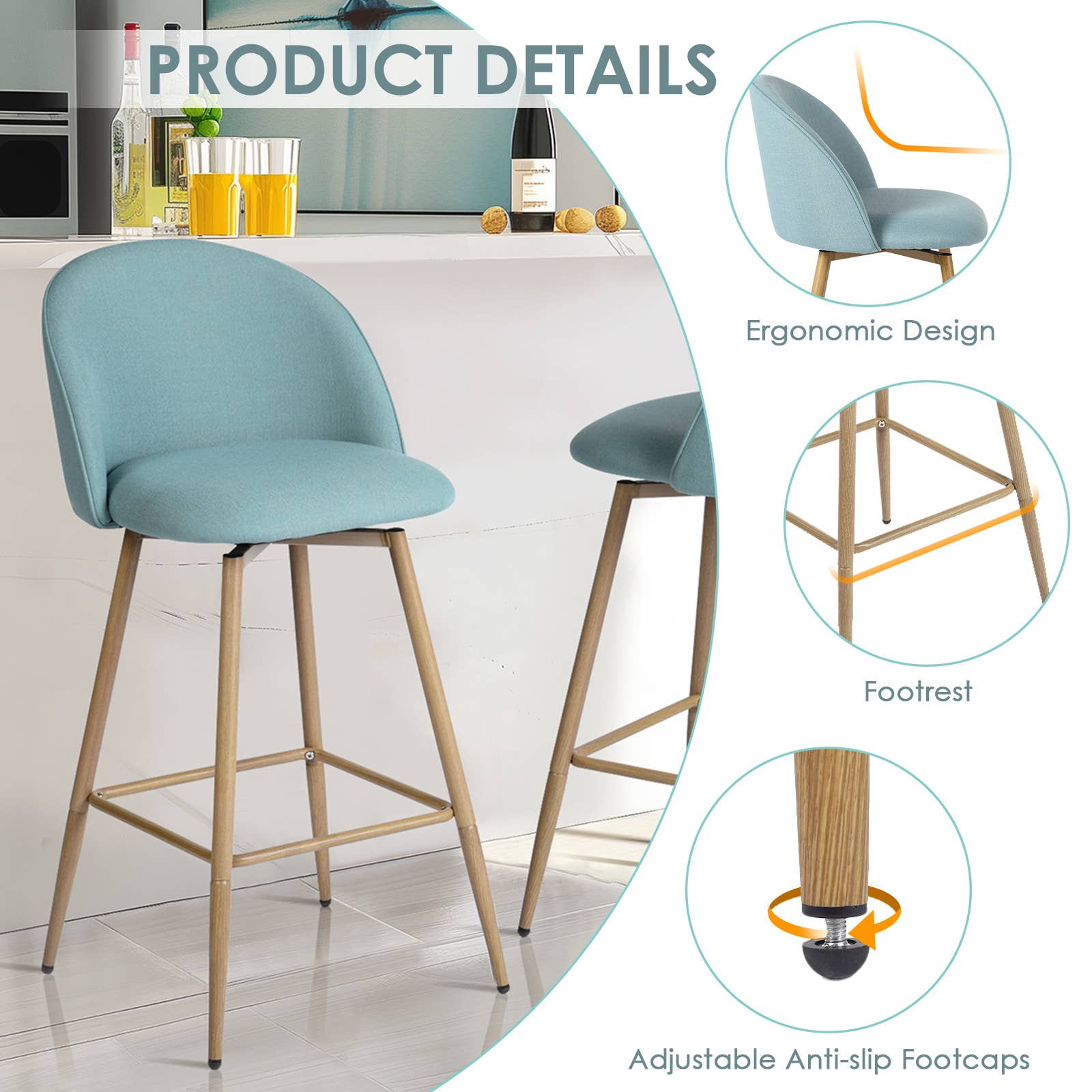 39F Inc. - Vente Tabouret - Tabourets de bar pivotants 26,8 pouces en tissu - Beige/Gris/Bleu9
