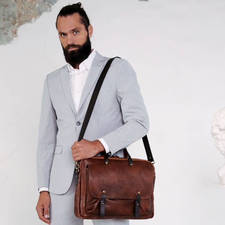 Time Resistance - Wholesale Laptop Bag - Men's - Tan Leather Briefcase Laptop Bag - Lanark