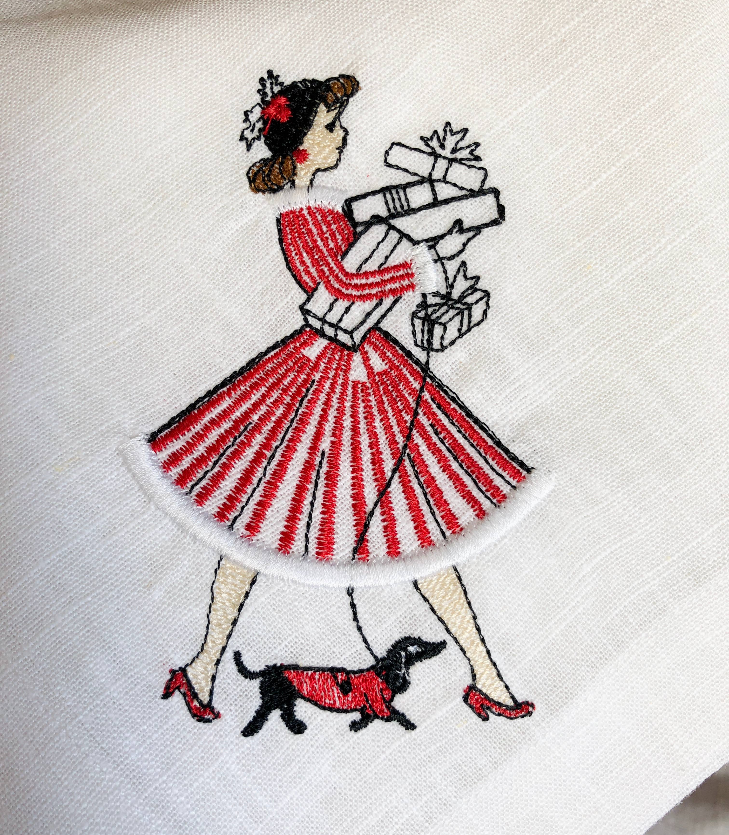 Belle Linen – wholesale Middags- och tygservett – Vintage julservett i linne med damer5