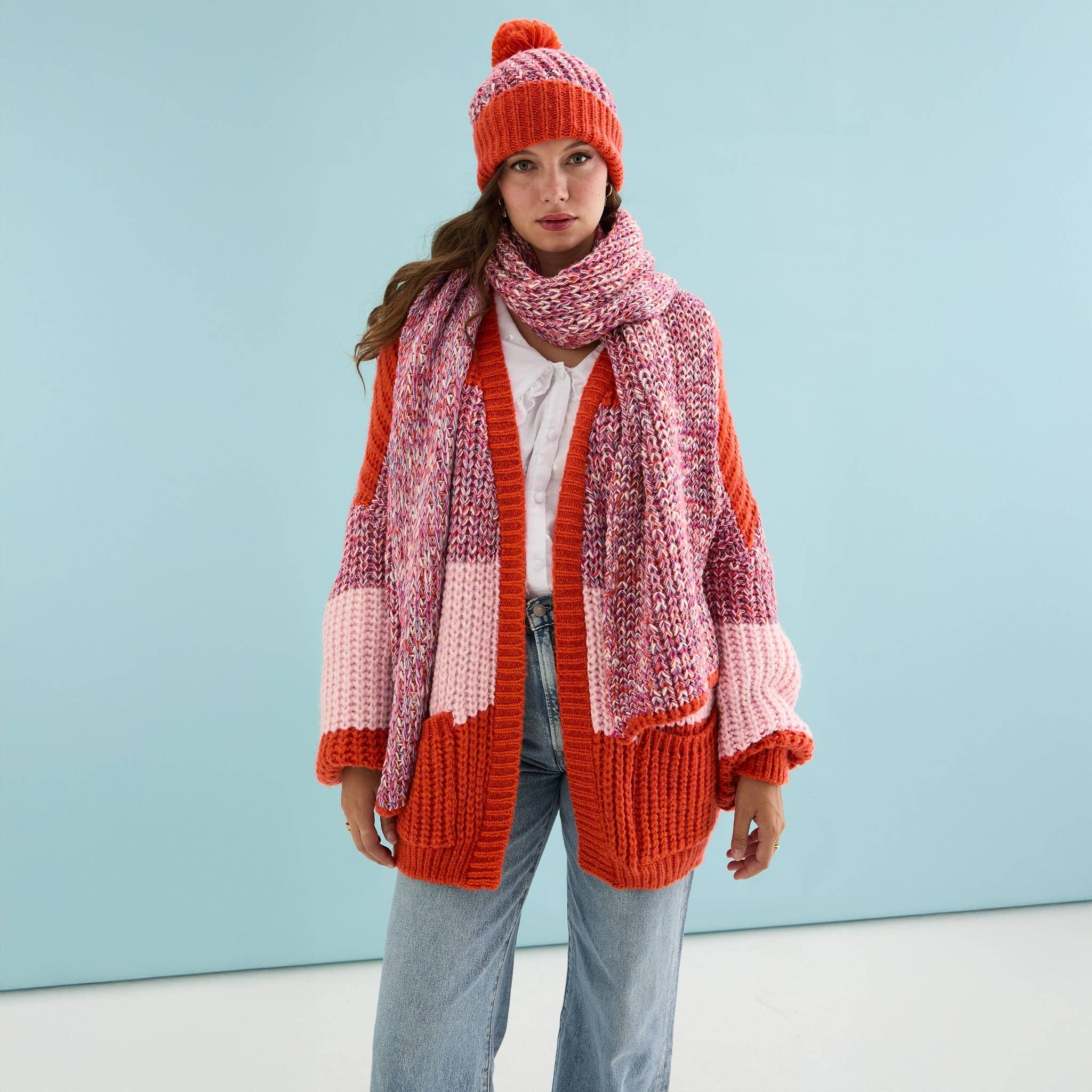 Cara & The Sky - Wholesale Scarf - Women's - Florence Twist Oversized Knitted Scarf - Orange3