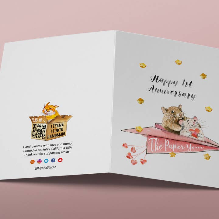 Liyana Studio - Wholesale Anniversary Card - Rats Couple One Year Paper Anniversary - Anniversary Card