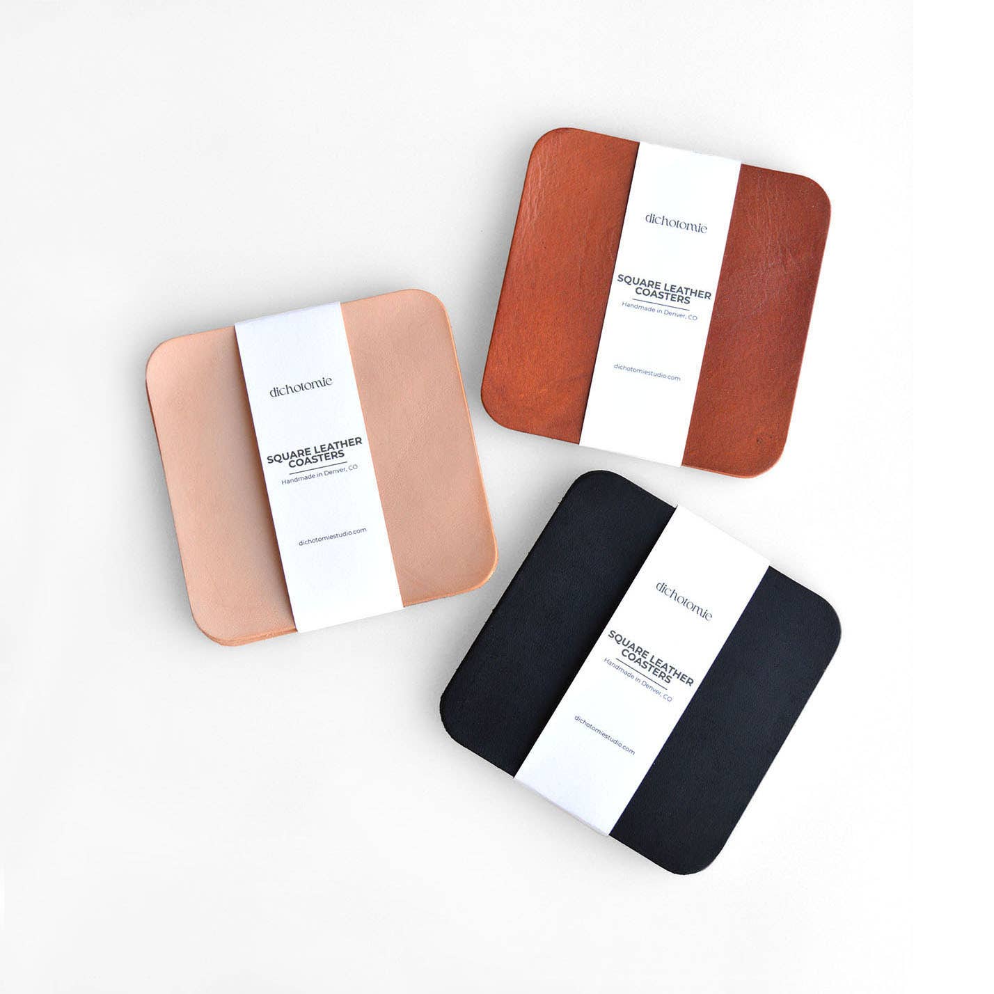 Dichotomie Studio – wholesale Underlägg – Fyrkantigt läderunderläggset: Handfärgat1