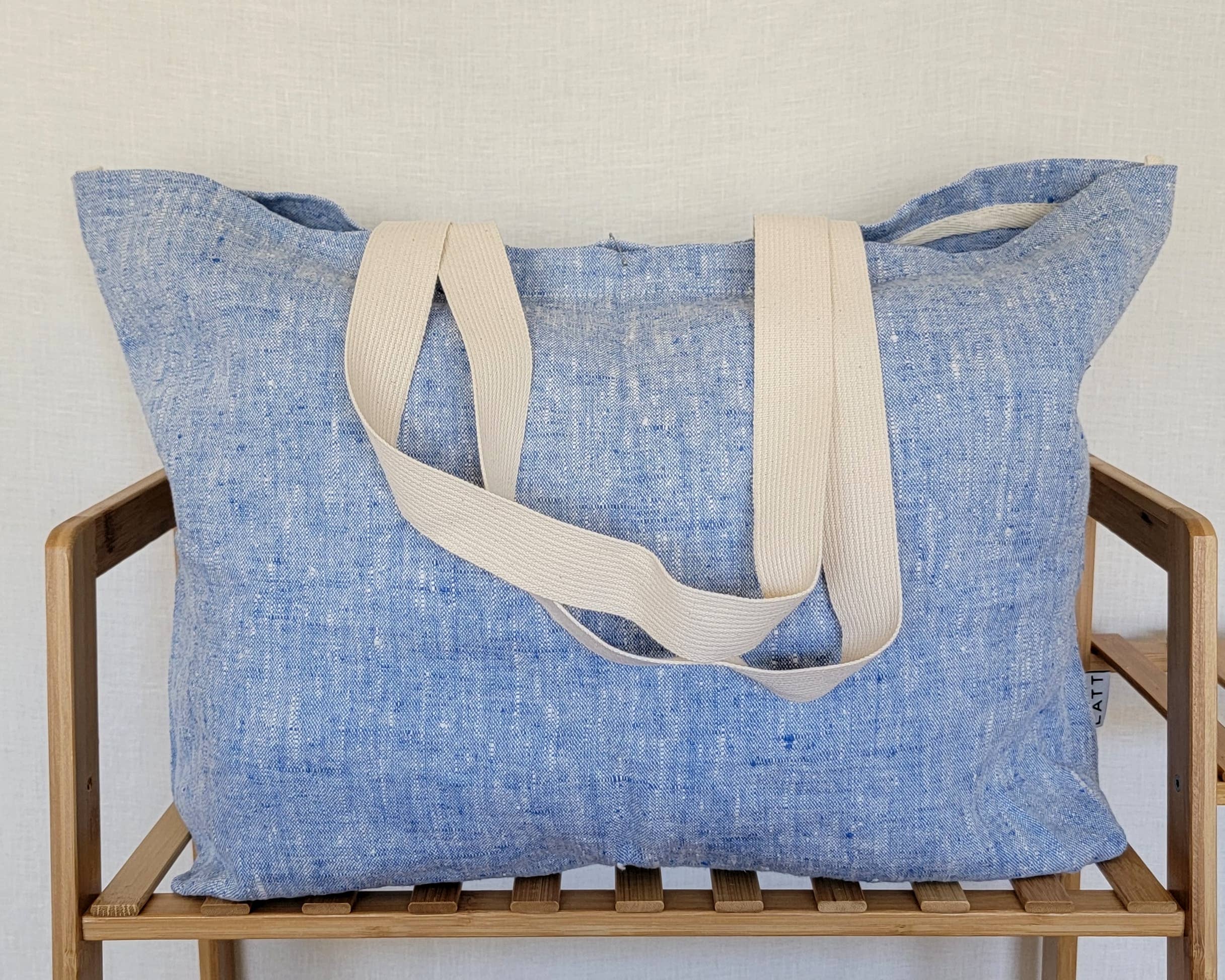 LATT - Wholesale Tote Bag - Unisex - Natural linen tote bag with pocket, large linen beach bag9