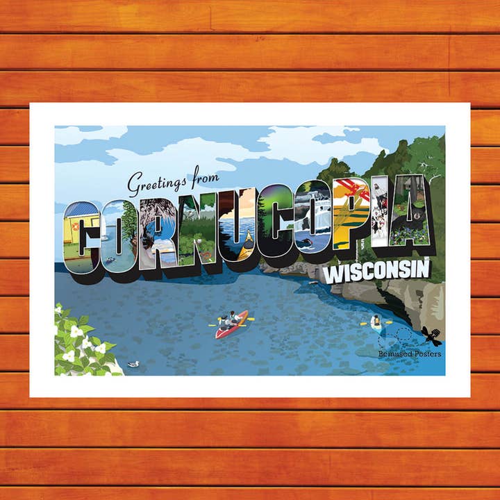 Greetings from Cornucopia Retro Travel Poster Prints for wholesale by Bemused Creative