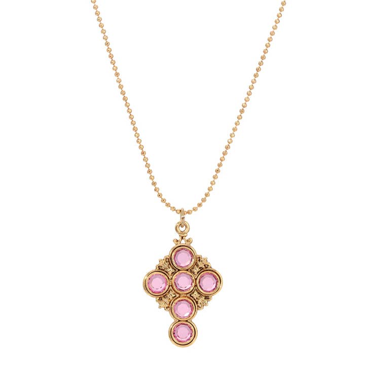Symbols Of Faith Pink Channel Cross Pendant Necklace 16" for wholesale by 1928 Jewelry