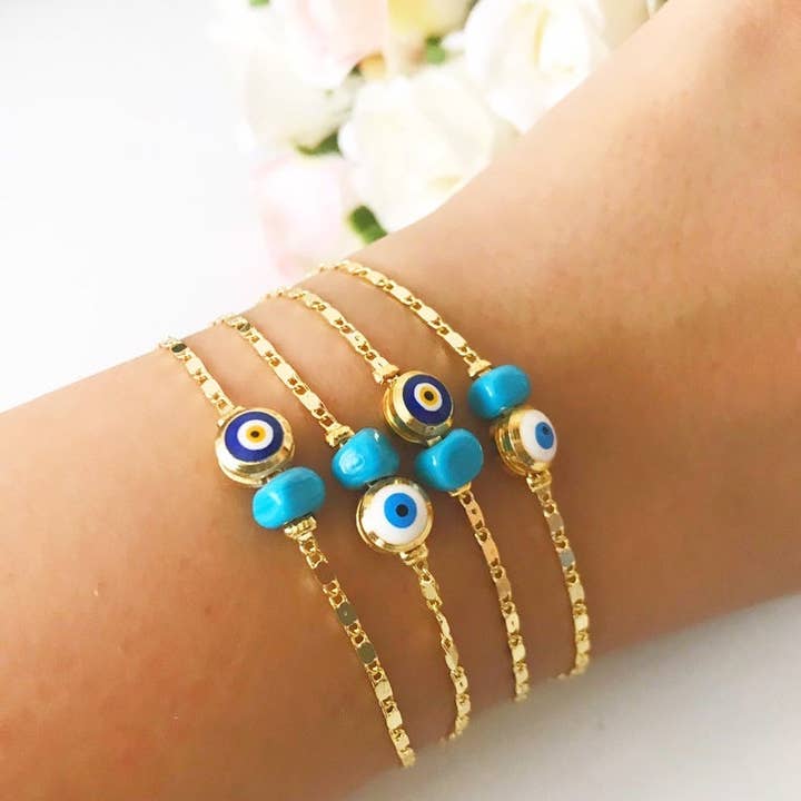 Evileyefavor – Engroshandel Armbånd med vedhæng – Guldkæde armbånd, Evil Eye Perle, Blå Hvid Evil Eye Perle, Græske Smykker