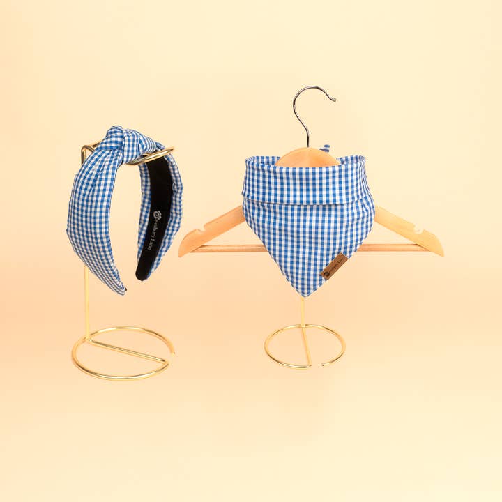 Pawsbury Lane - Wholesale Pet Bandana - Dog - Matching Dog and Owner : Headband and Bandana - Blue Gingham