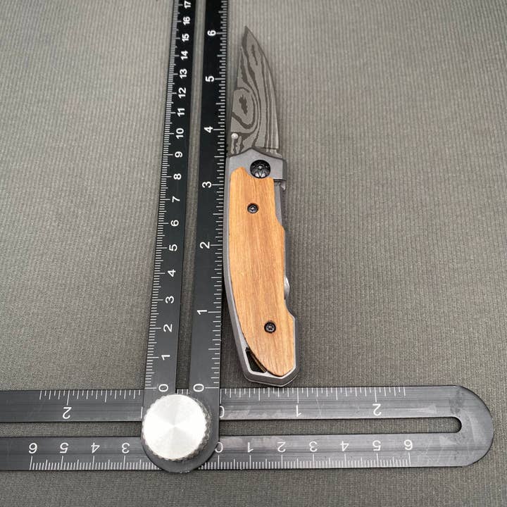 Mio Queena - Wholesale Pocket Knife/Holder - Wooden Handle Foldable Damascus Textured Stainless Steel Knife4